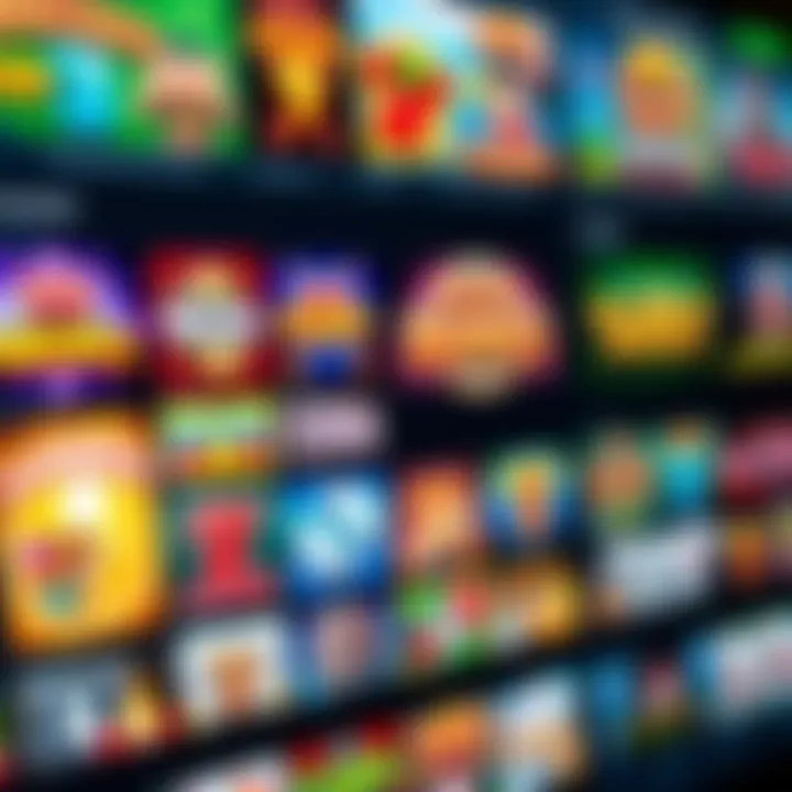 Colorful array of online casino game icons including slots and card games on a digital interface