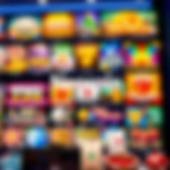 Colorful digital casino game icons representing variety of slot and table games