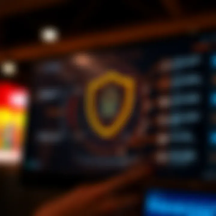 Secure login concept with shield icon and highlighted security features on digital screen