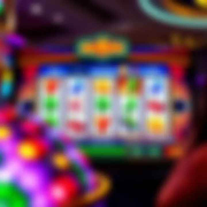 Colorful spinning reels with vibrant symbols on an online casino game screen