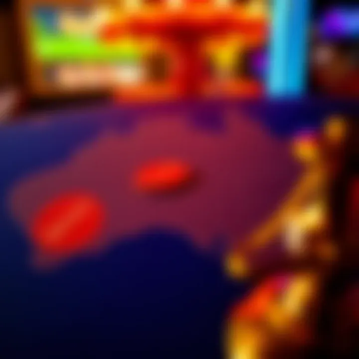 Australian map with casino elements highlighting legal gaming zones and player safety