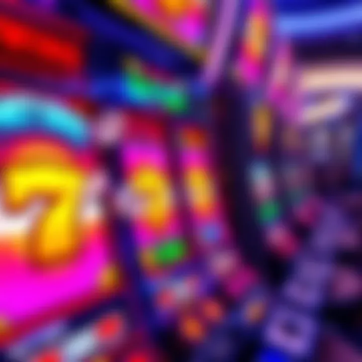 Colorful slot machine reels showing winning symbols and coins at an online casino