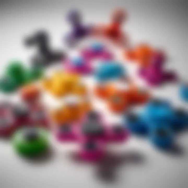 Colorful variety of Neo Spin Fidget models arranged on a white surface illustrating different styles