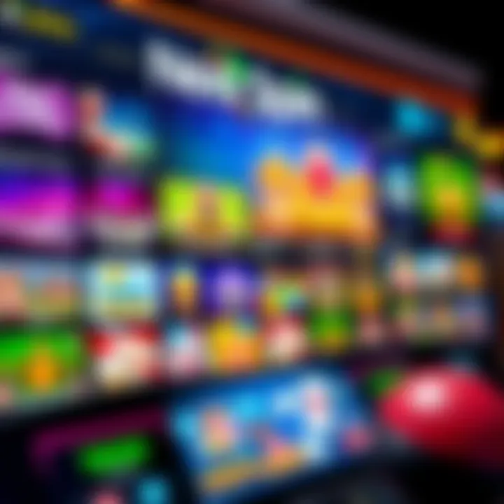 Colorful online casino interface showing a variety of slot games and live betting options