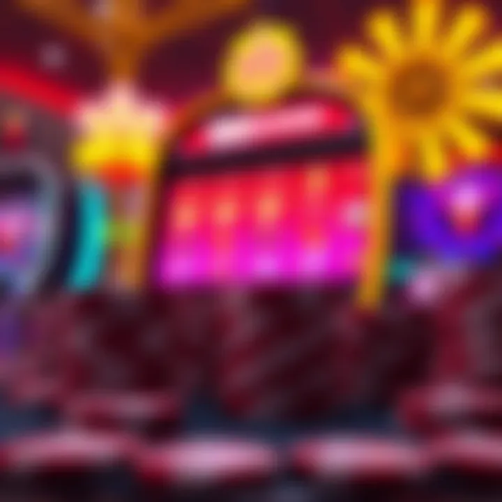 Bright casino chips and a glowing slot machine representing Neo Spins no deposit bonus offers