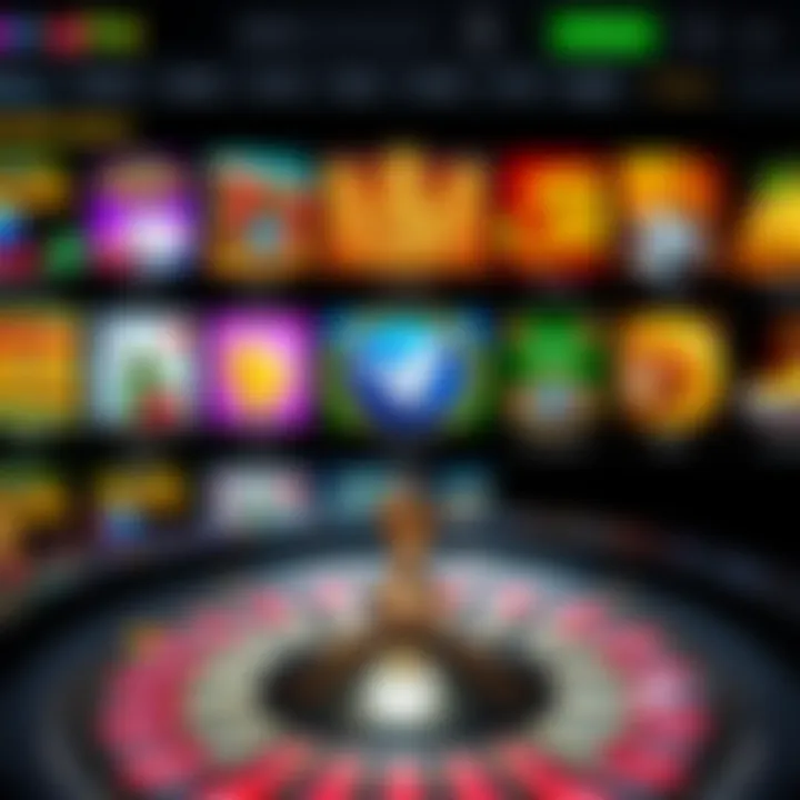 Colorful casino game icons representing slots, card games, and roulette on a digital interface