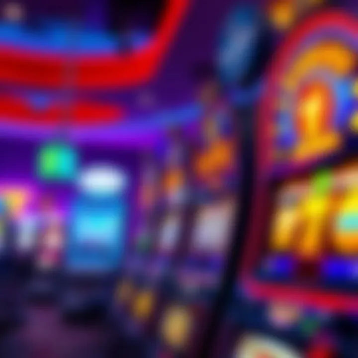 Colorful casino slot machine reels with winning symbols and bright lights