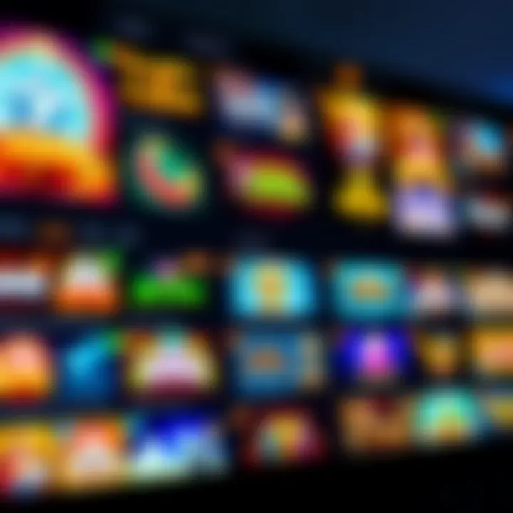 Colorful online casino game icons displayed on a digital screen