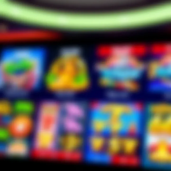 Colorful digital casino interface featuring a variety of slot games