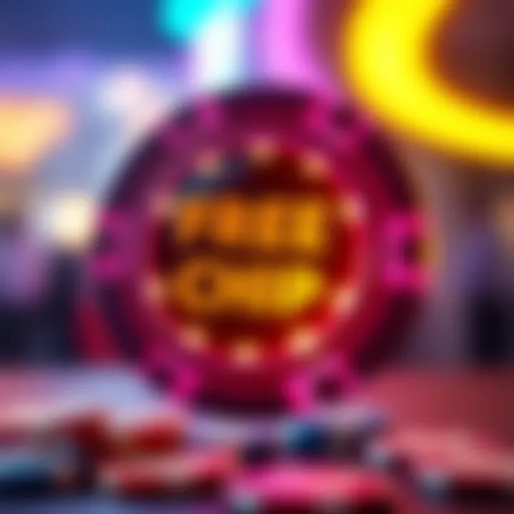 Illustration of a digital casino chip glowing with vibrant colors symbolizing a free chip bonus