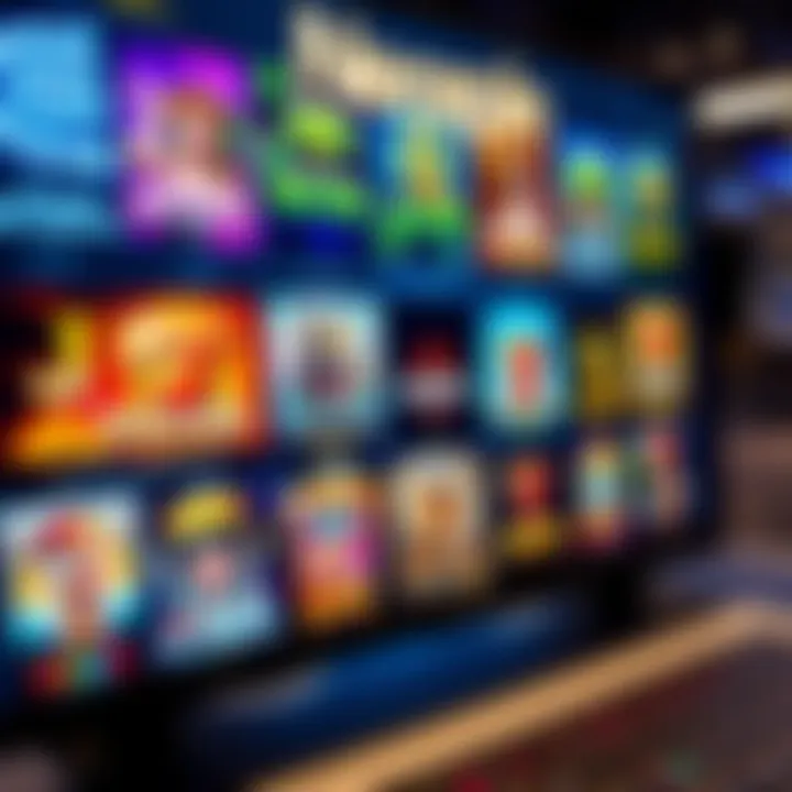 Diverse selection of online casino games displayed on a digital screen