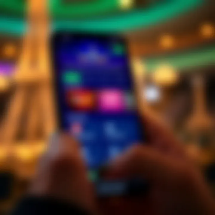 Mobile device showing a casino platform with payment options and customer support icons