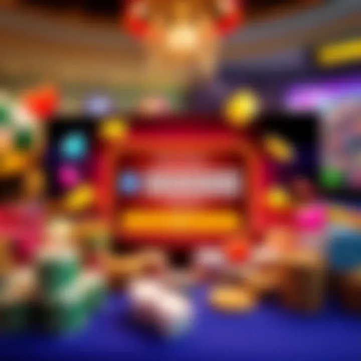 Illustration of a digital casino interface showing a bonus code entry field surrounded by casino-themed icons