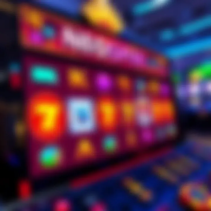 Colorful online casino slot game interface with vibrant symbols and spinning reels