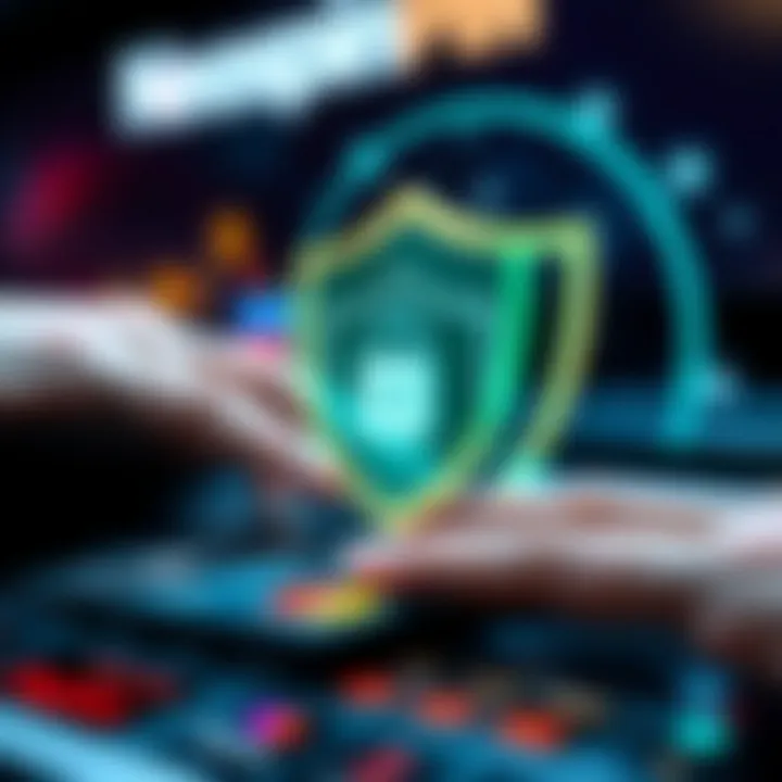 Secure digital transaction with credit card and shield icon representing safe banking