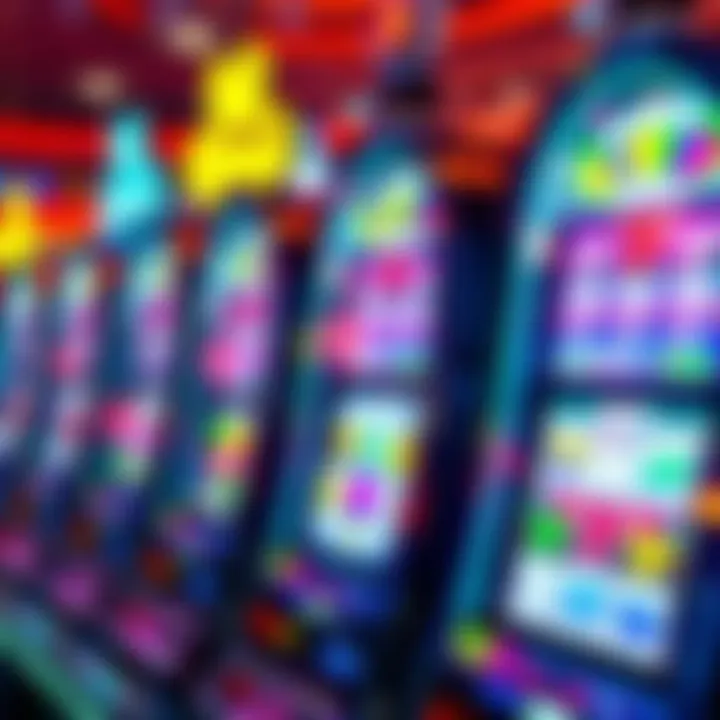 Colorful slot machine reels showing winning combinations with bright lights