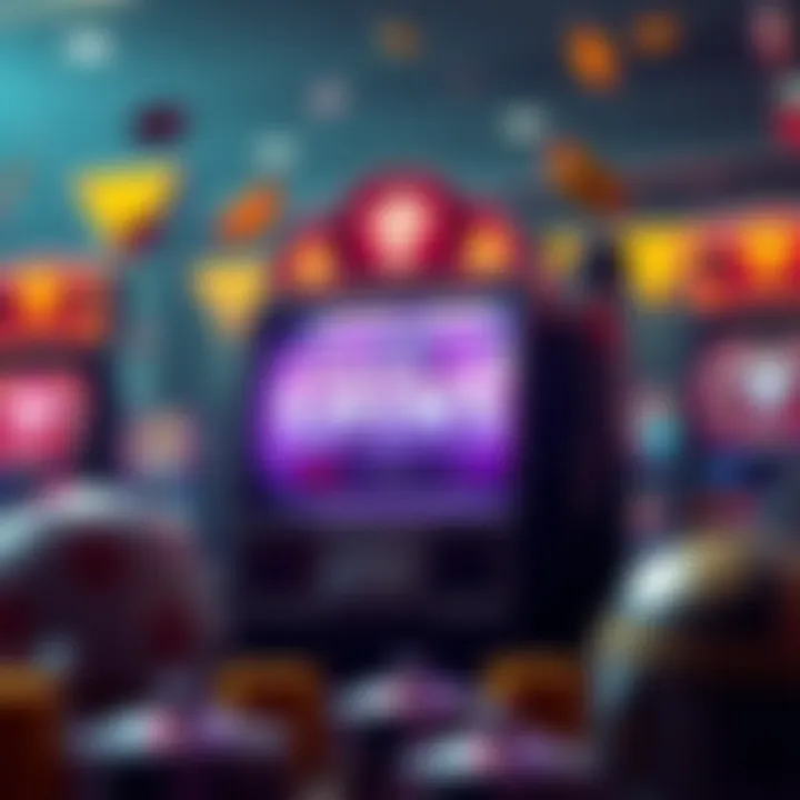 Illustration of a glowing slot machine surrounded by spinning reels symbolizing free spins bonus