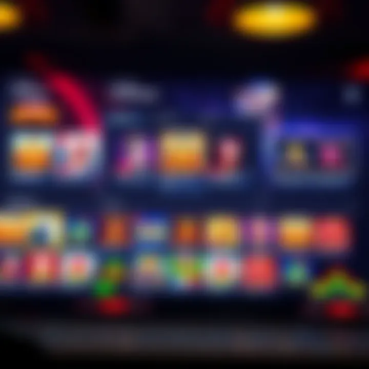 Digital interface showcasing diverse gaming options and interactive features