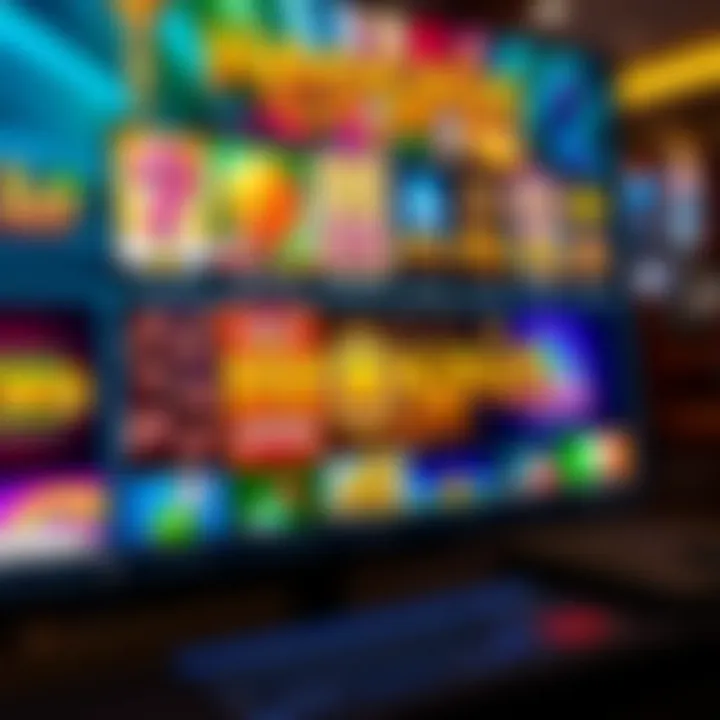 Colorful online casino game selection displayed on a digital screen