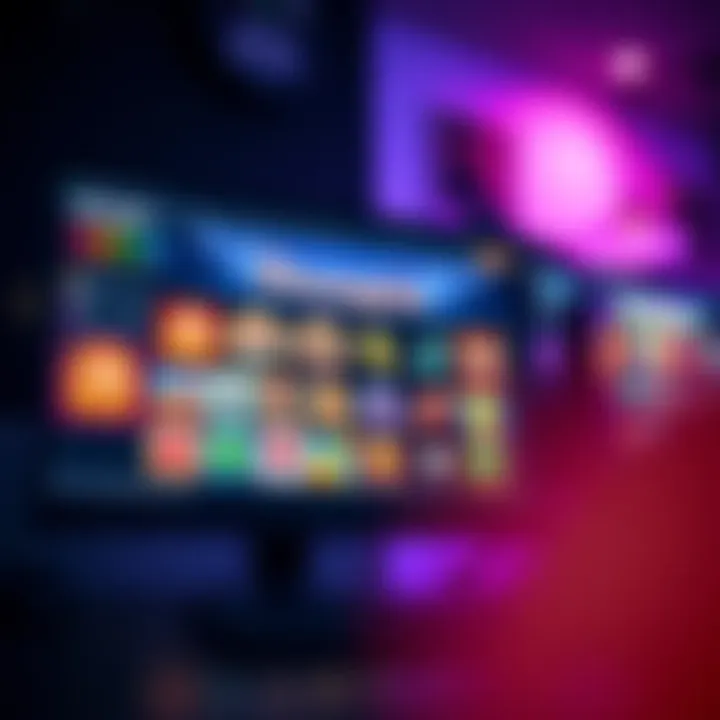 Illustration showing a computer screen displaying the Neospin online gaming platform with various slot game icons