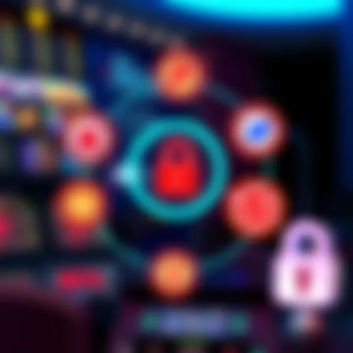 Secure payment icons and digital security symbols representing safe transactions