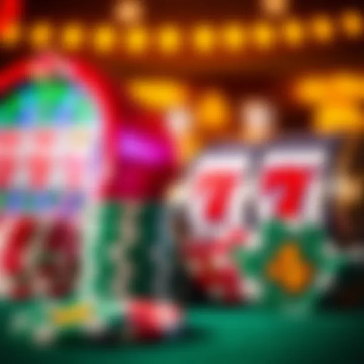 Illustration of casino chips and rotating slot reels representing wagering requirements