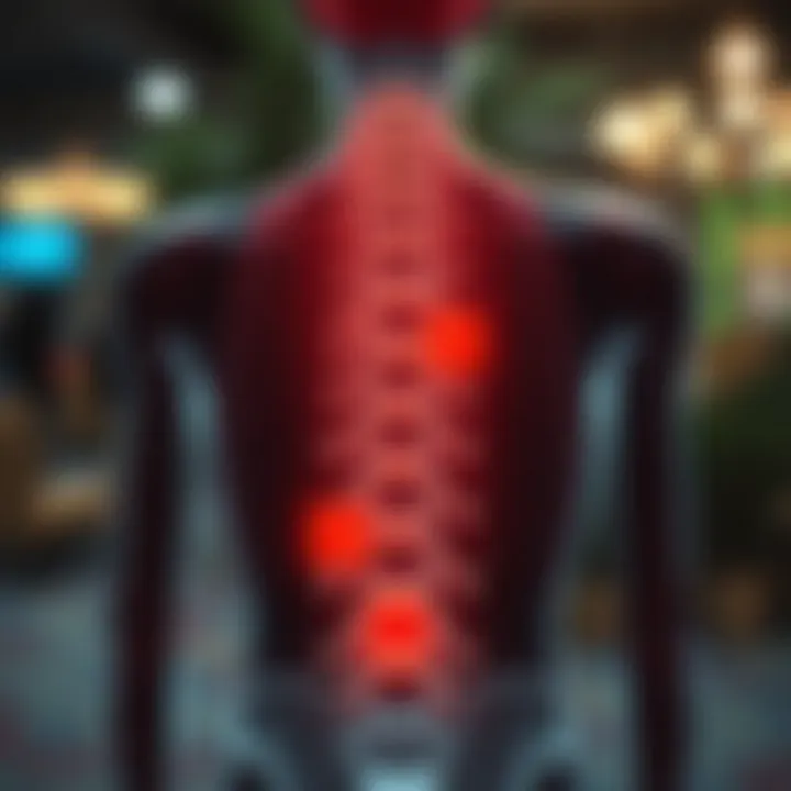 Detailed illustration of the human spine highlighting common areas treated for back and neck pain