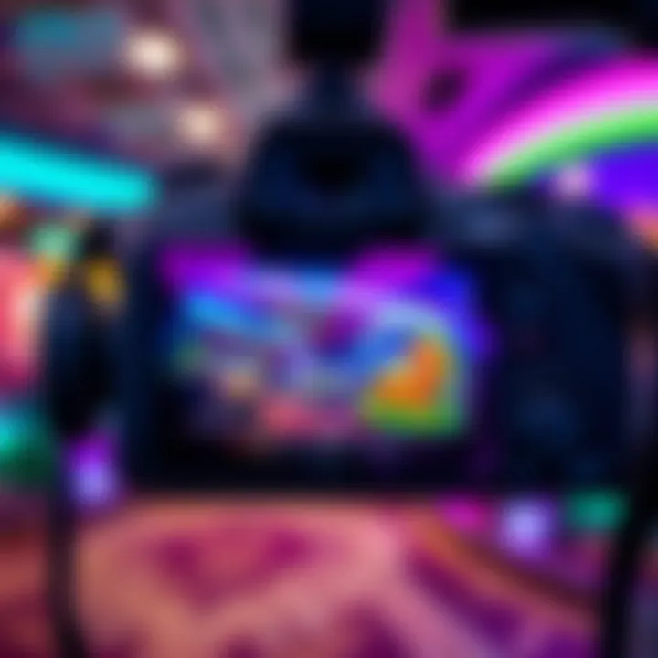 Close-up of a digital camera capturing vibrant and sharp Neospin photos with a scenic background