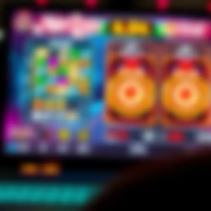 Colorful game interface showing spinning reels and betting options on a digital screen