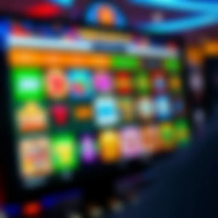 Colorful online casino interface displaying various pokies and game icons on a digital screen