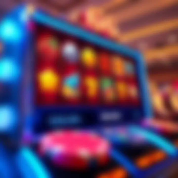 Colorful spinning slot reels displaying various symbols on an online casino interface