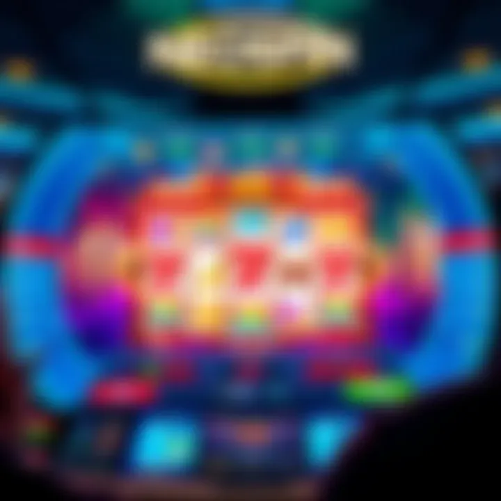 Interactive digital gaming interface showcasing vibrant spinning reels and betting options