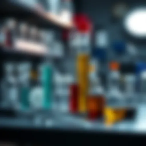 Laboratory equipment including test tubes and measuring instruments used for handling neospin powder