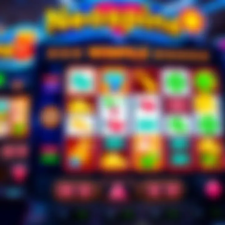 Colorful slot machine interface showcasing various symbols and payout lines